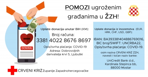 Otvoreni računi Crvenog križa Županije Zapadnohercegovačke za donacije!