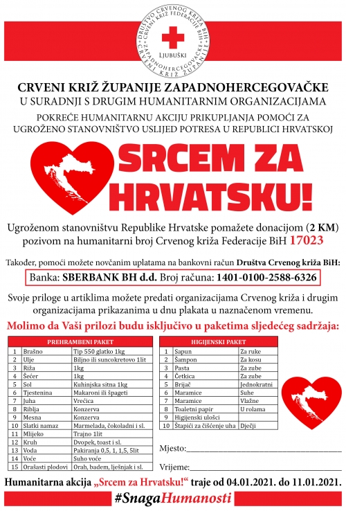 Pokrećemo humanitarnu akciju &quot;Srcem za Hrvatsku&quot;